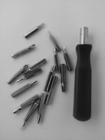 Set of screwdriver, black and white imageの写真素材