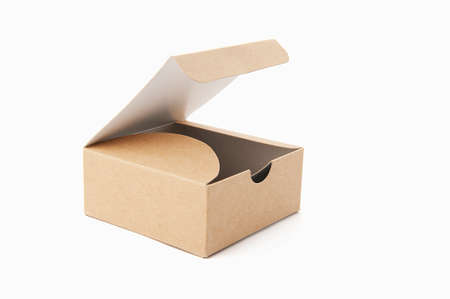 Cardboard box isolated on white background. Green packaging conceptの写真素材