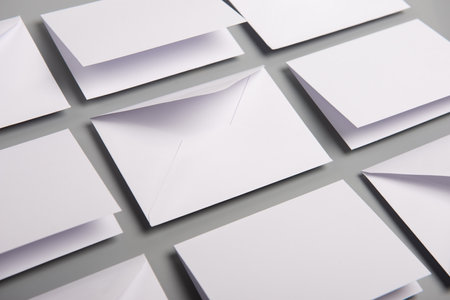 Blank white cards with envelope mockup templateの写真素材