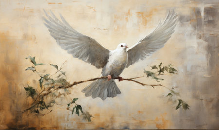 dove with an olive twig in its beak annunciationの素材