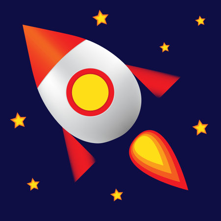 Cute rocket in cartoon style, vector. Little stars. Dark background.のイラスト素材