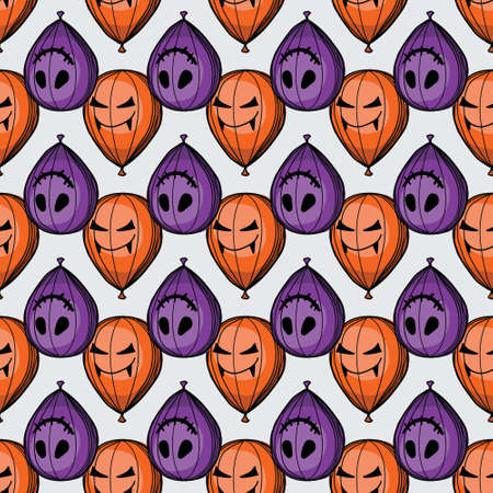 Vector pattern orange and purple balloons on a white background with outline.のイラスト素材