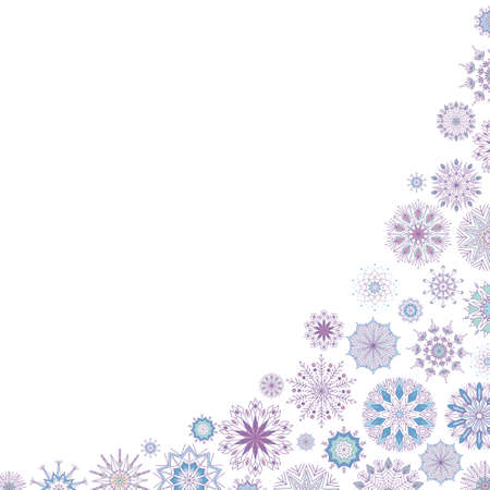 Vector set of purple snowflakes on a white background with outline.のイラスト素材