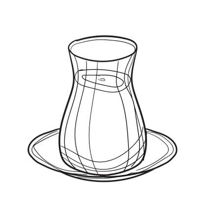 Graceful cup with spoon for tea or coffee drawn with black lineのイラスト素材