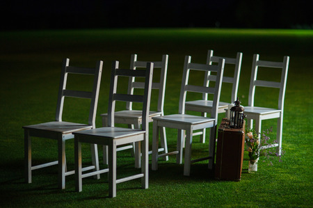 wedding lawn chairs the nightの写真素材