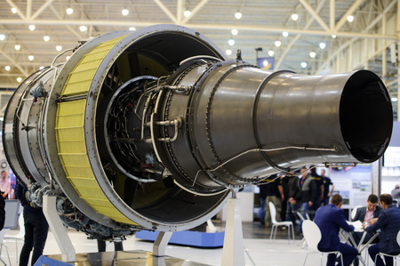Kiev, Ukraine - October 12, 2017: turbojet engine production ukraine Zaporozh sich exhibition Arms...