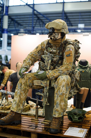 Kiev, Ukraine - October 12, 2017: Modern tactical military equipment and weapons demonstrated at the exhibition "Arms and Security - 2017"のeditorial素材