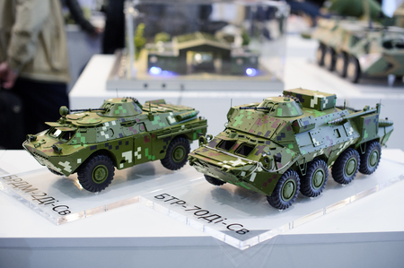 Kiev, Ukraine - October 12, 2017: models of modern military equipment of Ukrainian production...