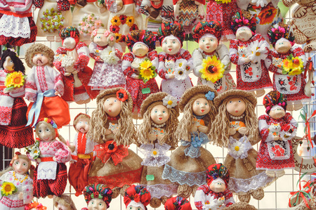 sale of dolls souvenirs in folk costumes of Ukraine.の写真素材