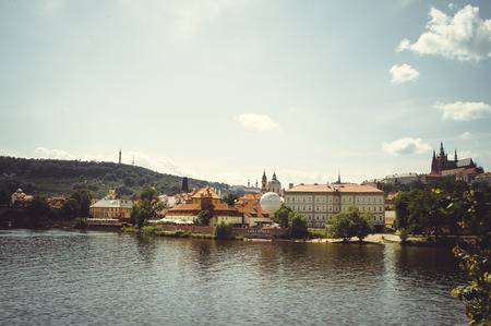 PRAGUE, CZECH REPUBLIC - JUNE 2016: historical architecture view across the river. Prague, Czech Republicのeditorial素材