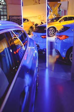Kiev, Ukraine - February 5: UFW 18  stand new bmw x2 at the show Ukrainian Fashion Week  2018  Kiev, Ukraine.のeditorial素材