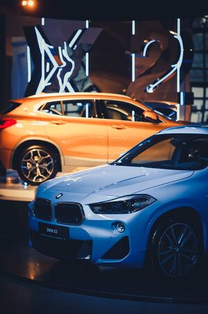 Kiev, Ukraine - February 5: UFW 18  stand new bmw x2 at the show Ukrainian Fashion Week  2018  Kiev, Ukraine.のeditorial素材