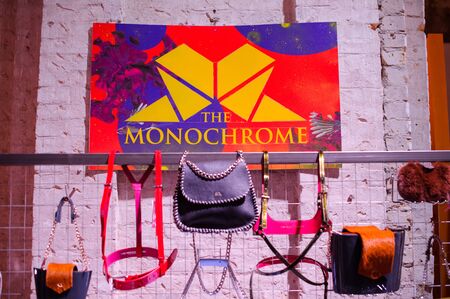 Kiev, Ukraine - February 5: fashion handbag at the exhibition Ukrainian Fashion Week  Kiev, Ukraine.のeditorial素材