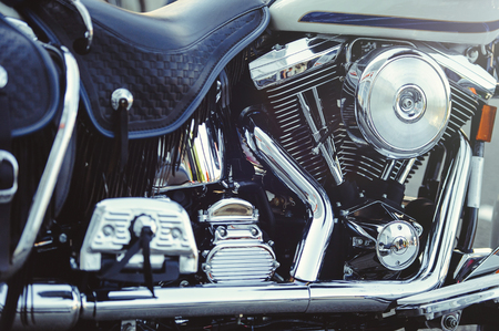 beautiful chrome motor of a motorcycle close-up.の写真素材