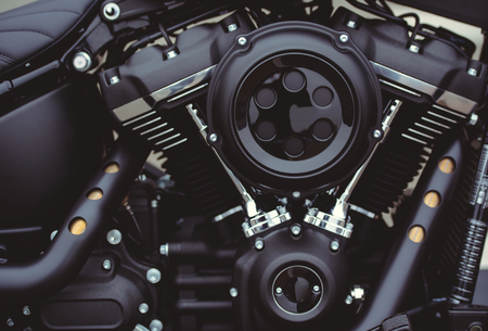 beautiful black motorcycle motor close-up, view of the filter.の写真素材