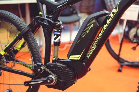 Kiev, UKRAINE - MARCH 2018: battery and motor of electric bicycle modern technologies and...