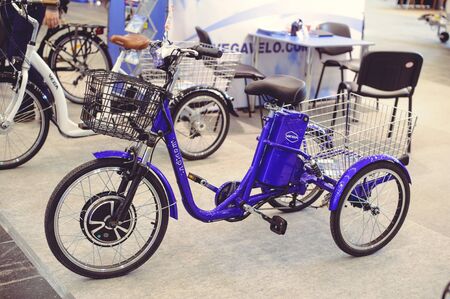 Kiev, UKRAINE - MARCH 2018:  tricycle electric bicycle modern technologies and environmental protection on the streets of the city sale  Kiev, UKRAINEのeditorial素材
