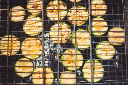 Grilled zucchini with addition of thyme, lemon zest and garlic.の写真素材