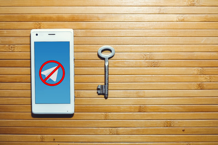 blocking and banning of telegram, encryption keys are located next to the phone.の写真素材