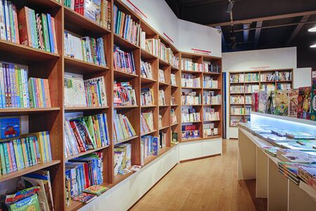 Kiev, Ukraine - December, 2018: Famous international books for sale in bookstore, one of the book retailers in Ukraine. - imageのeditorial素材