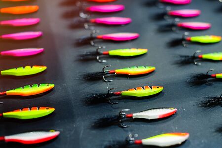 spinners fishing lures, sale and rest. Predatory fish fishing conceptの写真素材