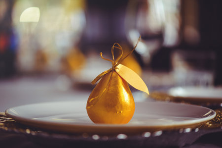 restaurant table setout with white plates and silverware.の写真素材