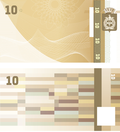 Gift certificate Voucher template with guilloche pattern watermarks and border. Background usable for coupon, banknote, money design, currency, note, check etc. Vector in biege colorのイラスト素材