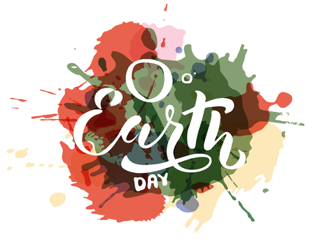 Handwritten lettering text 'Earth Day' with plots. Vector sketched text for postcard banner template. typography for eco friendly ecology concept. World environment background.のイラスト素材