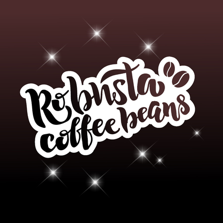 Robusta Coffee beans handwritten lettering logo, icon, label, badge, emblem. Modern brush calligraphy vector illustration.のイラスト素材