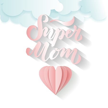 Vector illustration of Super Mom text for card, clothes. badge tag icon. Inspirational quote card invitation banner. Hand lettering typography poster. EPS 10のイラスト素材