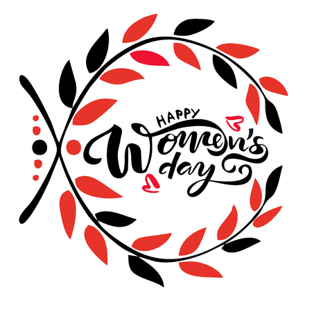 Happy Woman's Day lettering as text card invitation, template. Festivity background. Typography poster celebration badge, tag, icon, poster, flyer. Banner on textured background. Vector illustrationのイラスト素材