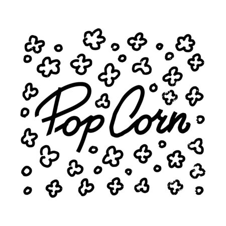 Lettering in the center of pattern for popcorn . Black and white print. Modern hand drawn quote with illustrationのイラスト素材
