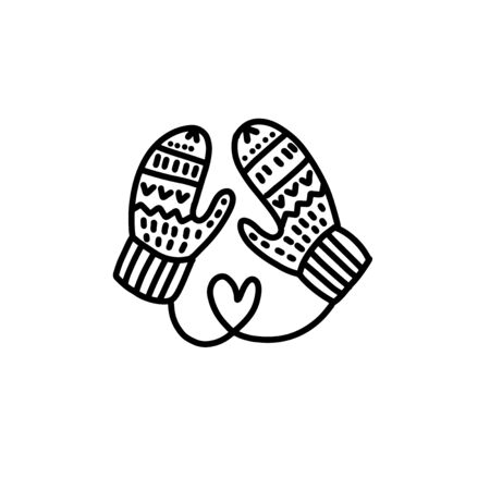 Hand Drawn Christmas kid Mittens Sketch Symbol isolated on white background. Vector of winter elements In Trendy outlined Style.のイラスト素材