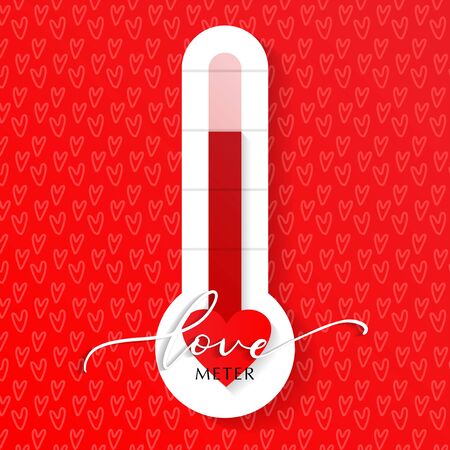 Love thermometer Valentines Day card element vector illustration with lettering and heart pattern. Vector layered banner.のイラスト素材