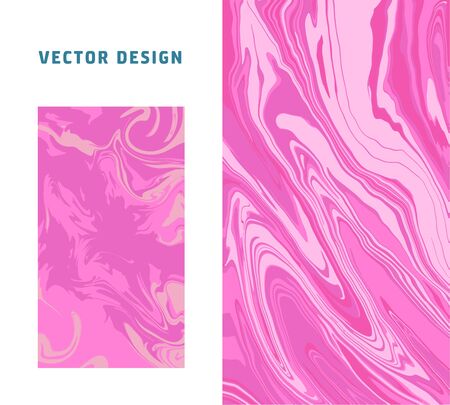 Marble Ebru Abstract vector backgrounds set. Magenta and pink backdrop. Elegant ebru texture. Pastel color vibrant banner for your design. Used as postcards, invitations and business cards.のイラスト素材