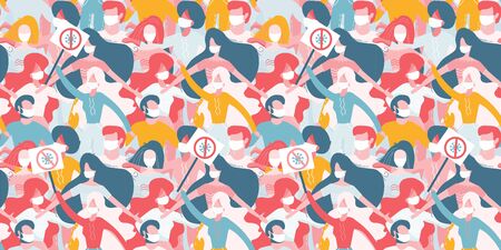 Novel coronavirus , 2019-nCoV, covid-19 seamless pattern., Different People in white medical face...