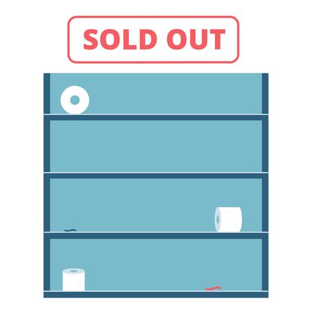 Search for toilet paper. Panic in supermarket due to coronavirus crisis and pandemic of covid-19. Empty store shelves. Out of stock concept. Vector flat design of consequences quarantine and shopping.のイラスト素材