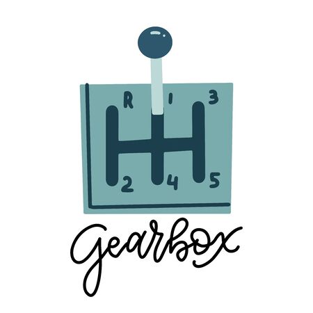 Car auto gearbox Flat illustration of car auto gearbox vector icon for web design with hand lettering textのイラスト素材