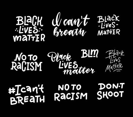 Black lives matter lettering quote set with various phrases for protest or supporting. T-shirts and posters design. White on black hand drawn textのイラスト素材