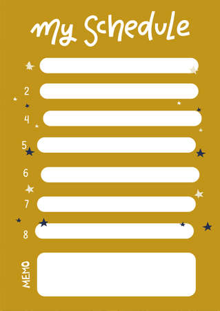 Cute note weekly planner note paper. My schedule list with lettering and doodle stars decor. Svandinavian style sheet.のイラスト素材