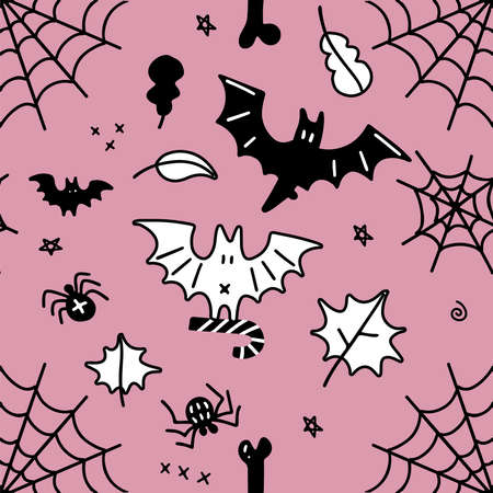 Seamless pattern for Halloween. Cartoon pattern for Halloween. Vector flat simple background with spooky elementsのイラスト素材