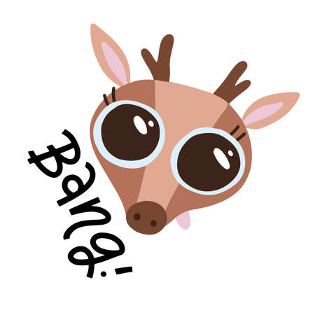 Cute bear head with big eyes on white background. Hand drawn decorative vector lettering - Dream big. Kids print for posters, postcards, t-shirt design.のイラスト素材