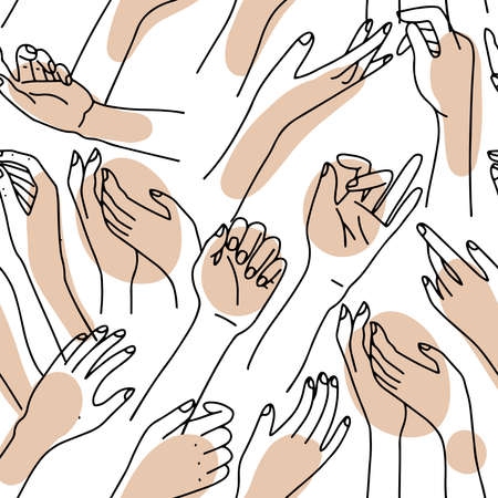 Abstract seamless pattern with female hands. Hand drawn women s arms in linear vector style.のイラスト素材