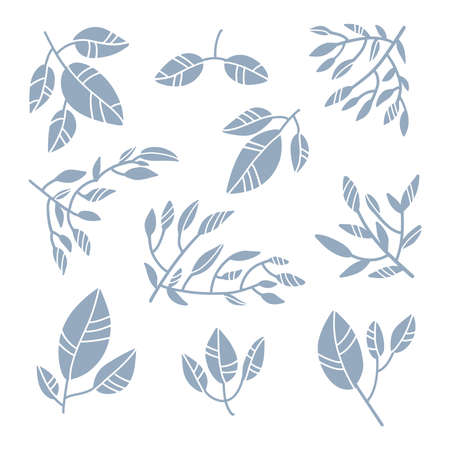 Abstract leaves collection. Minimalistic art set in pastel colors. Design elements for wall art, social media, posters, stickers and invitations. Modern vector illustration in flat style.のイラスト素材