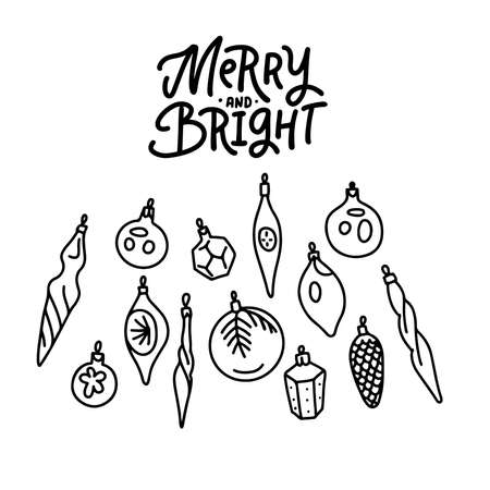 Christmas balls and baubles Line Icons set . Christmas decoration elements. Linear black on white vector illustration.のイラスト素材