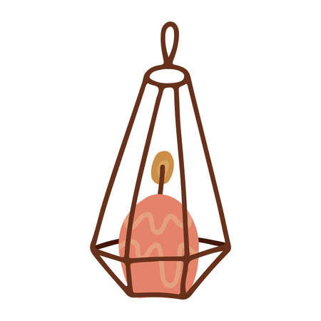 Decorative candle in a scandinavian geometric candlestick for hanging. Freehand isolated element. Vector flat Illustration. Only 5 colors - Easy to recolor.のイラスト素材