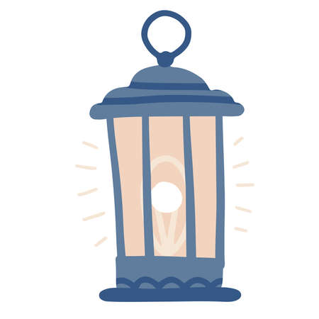amp in lantern box with handle, decorative interior. Warmth and homelike atmosphere, Christmas and new year symbol.Freehand isolated element. Vector flat Illustration. Only 5 colors - Easy to recolor.のイラスト素材