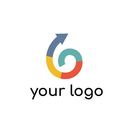 Curl Arrow logo with 4 colors design. Simple icon of growth and success metaphor. Flat vector...