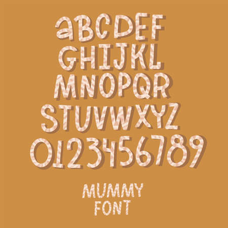 Mummy bandages font. Halloween hand drawn vector illustrationwith isolated letters.のイラスト素材