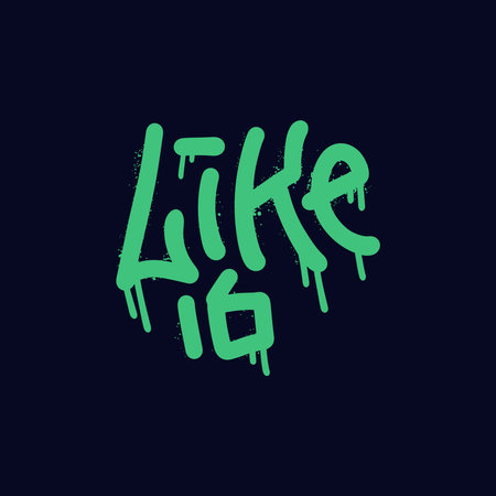 Word - Like - Simple Abstract Hip Hop Hand Written Urban Street Art Graffiti with big finger sign. Hand drawn Vector wall art Illustration on black background.のイラスト素材